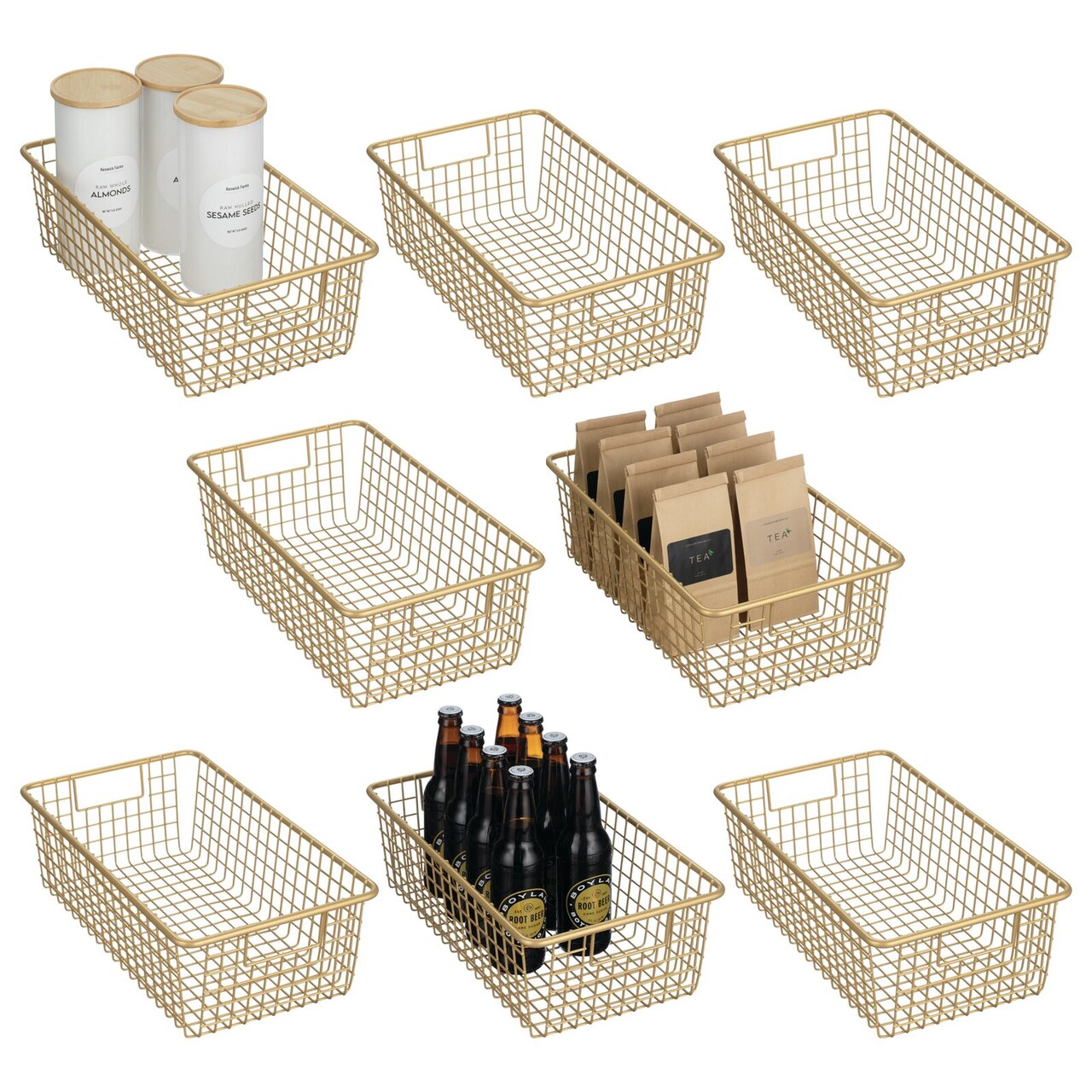 mDesign Modern Metal Kitchen Basket with Handles, 5.25" High, 8 Pack